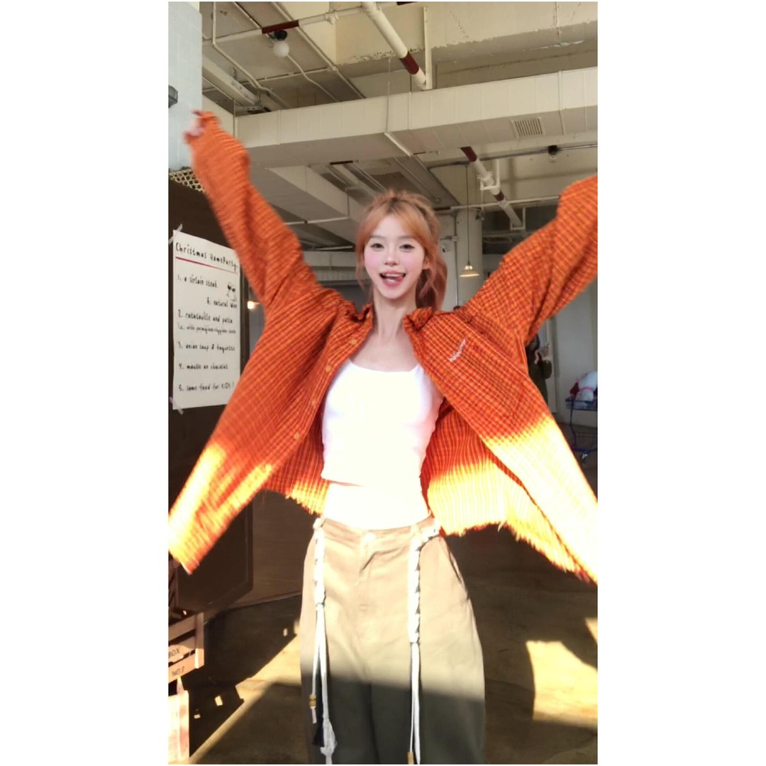 港味情侣款格子防晒格纹衬衫秋季新款设计感痞帅高级感美式衬衣男