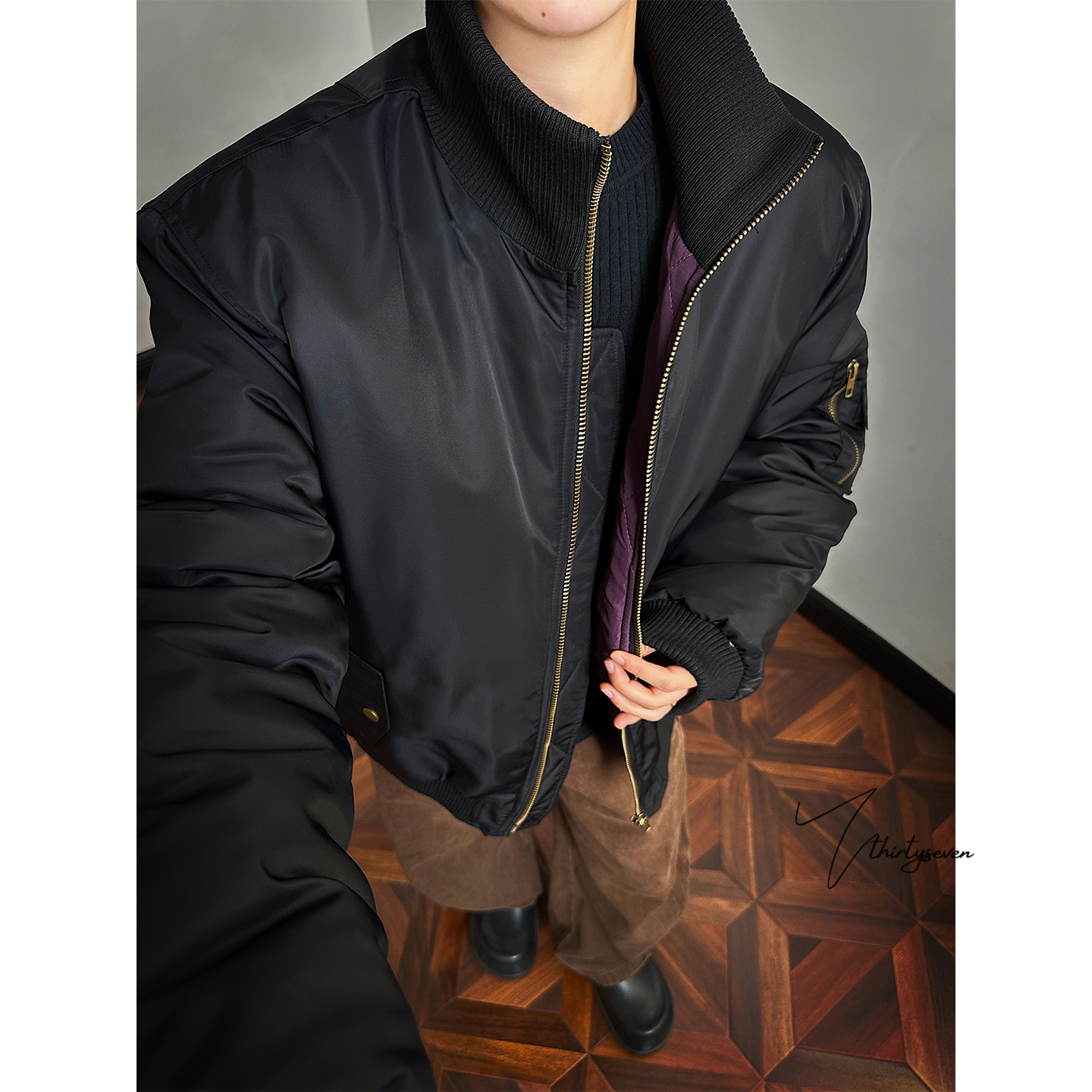 V37美式复古cleanfit短款立领棉服男冬季痞帅哈灵顿工装棉衣外套