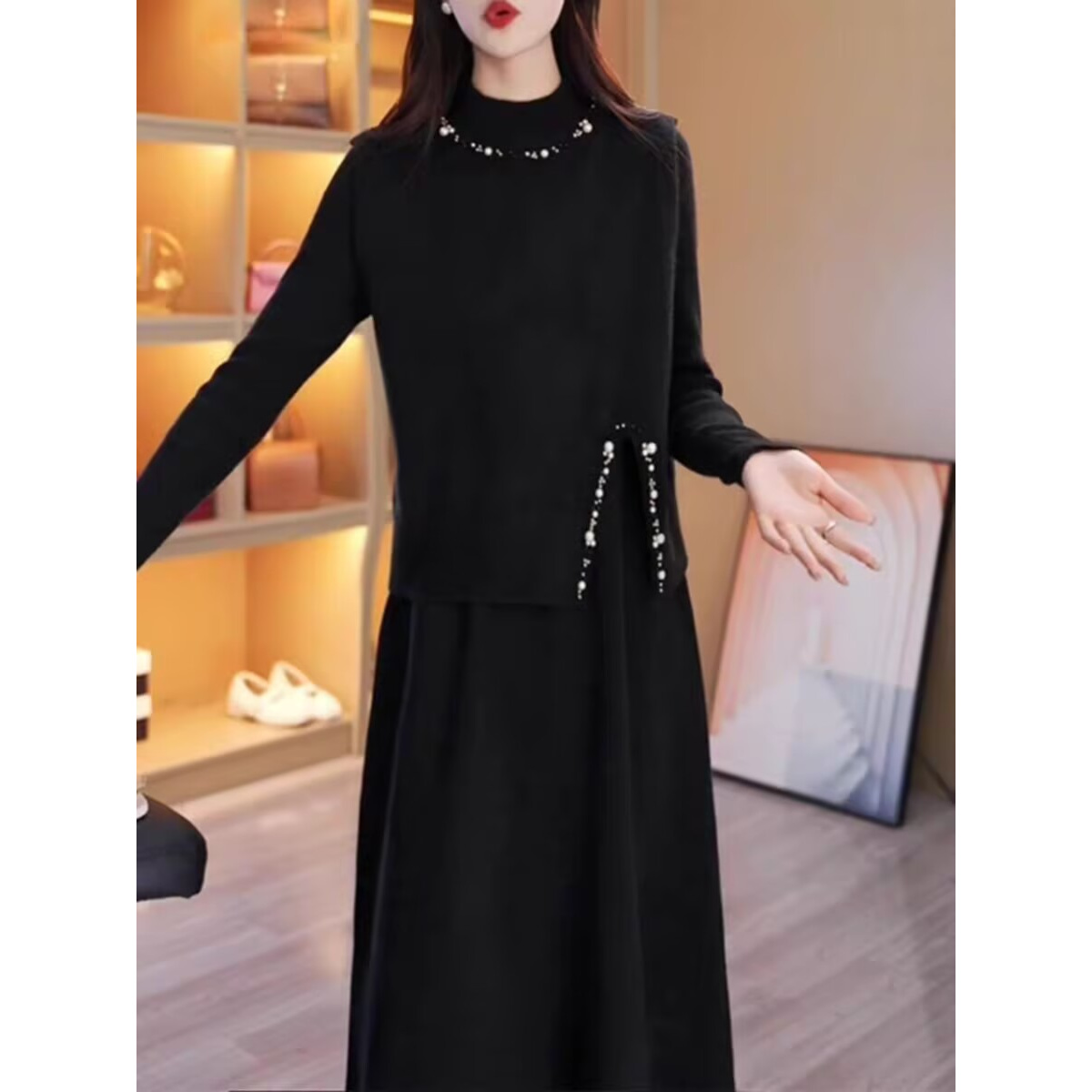 两件套针织连衣裙女2025秋季新款气质毛衣半身裙套装