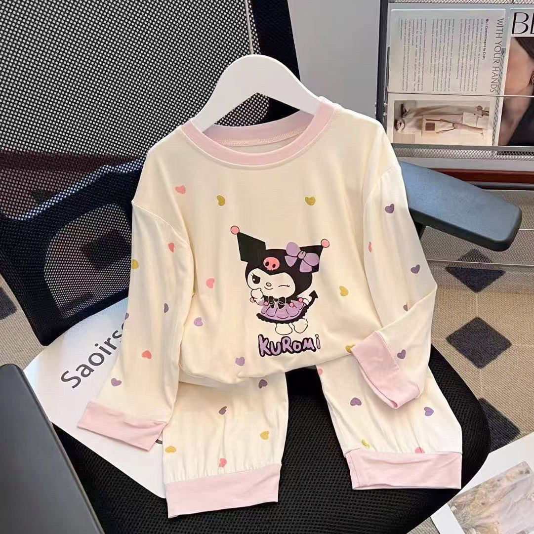 儿童睡衣春秋款女童莫代尔薄款长袖长裤夏季家居服库洛米套装卡通