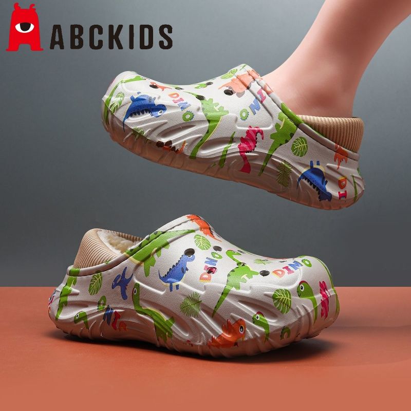 Abckids儿童棉拖鞋男童冬季新款eva软底防滑男孩洞洞棉鞋居家保暖