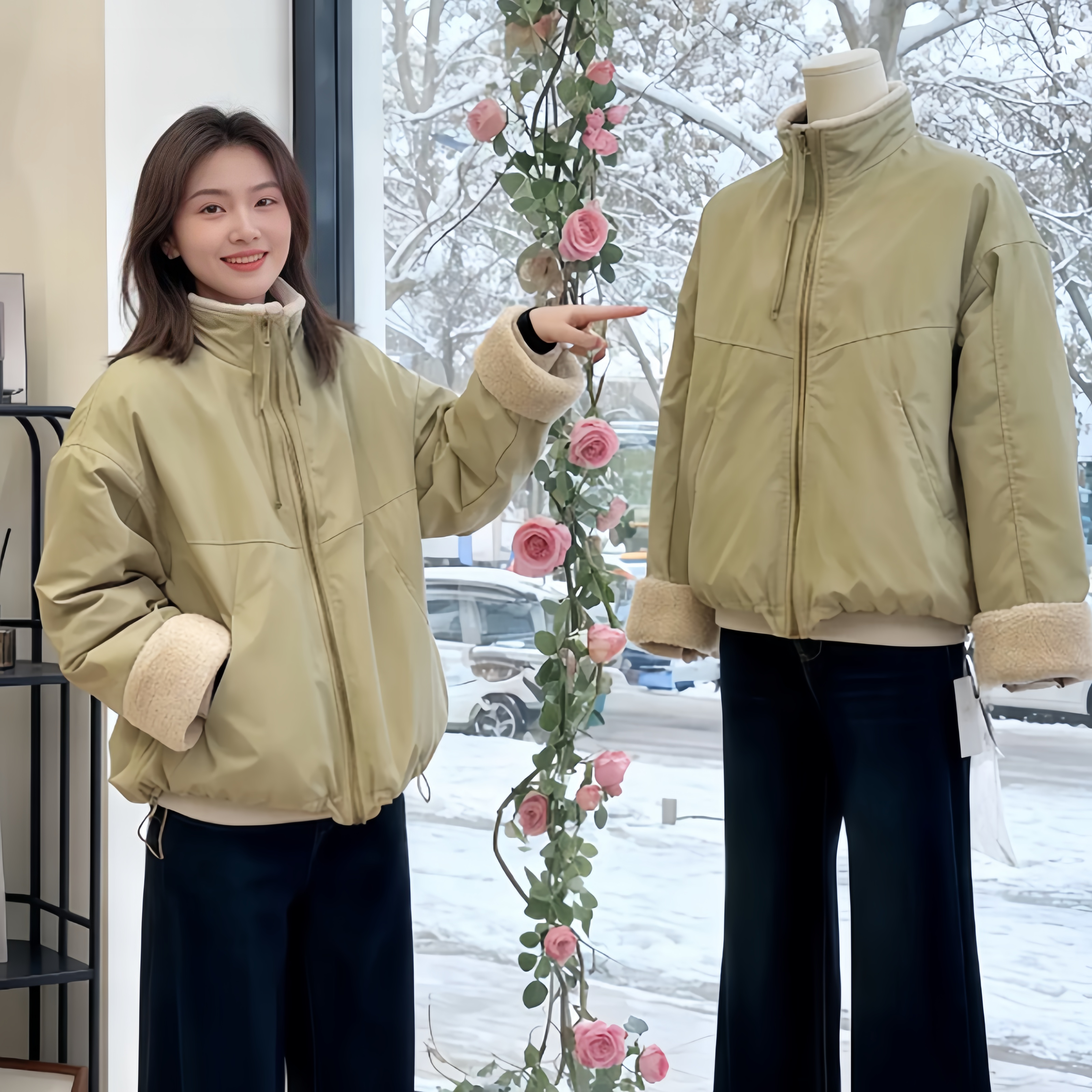 2025秋冬季新款时尚百搭毛领短款棉服加绒加厚洋气保暖韩版外套女