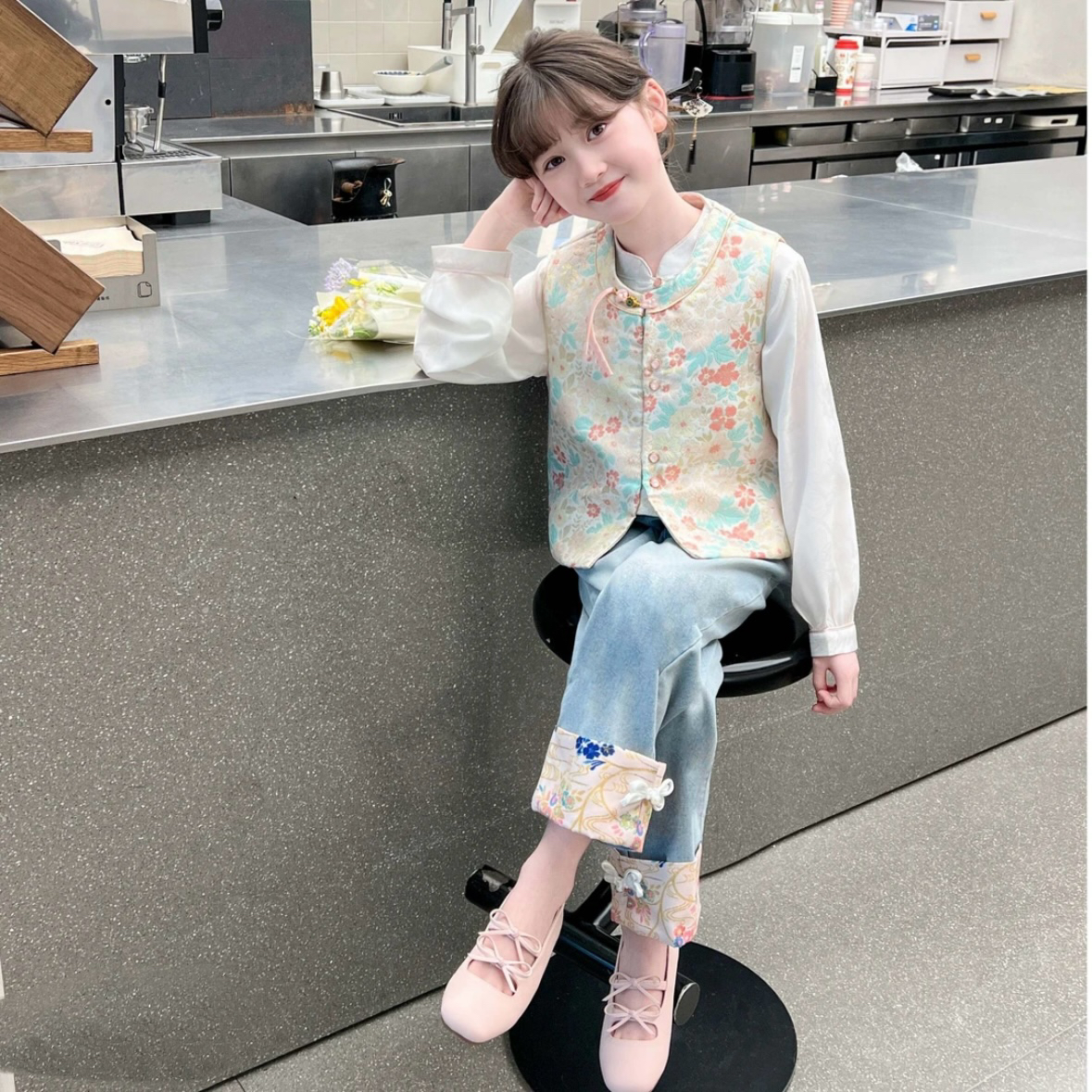 大童中国风童装汉服上衣洋气女孩春秋时髦新中式儿童春季宝宝套装