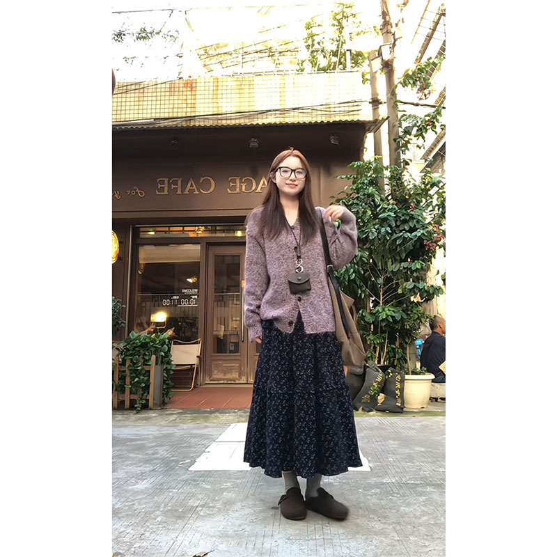 parkyeon慵懒风软糯针织衫毛衣外套女秋季时尚气质碎花半身裙套装