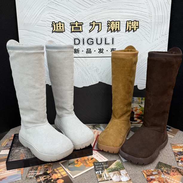 【迪古力】欧货磨砂皮厚底雪地靴女长筒保暖时尚大头高筒瘦瘦靴兔