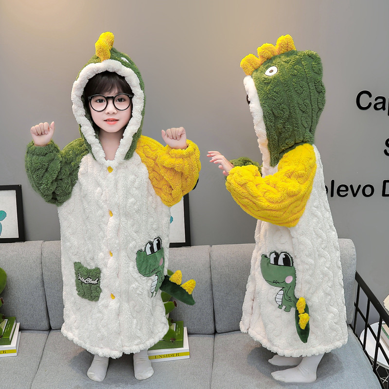 男童睡袍睡衣秋冬季宝宝加厚珊瑚绒保暖卡通法兰绒儿童冬款家居服