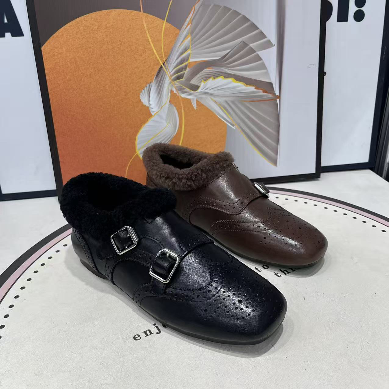 玟-纯皮平底毛口英伦风棉瓢鞋女棉鞋