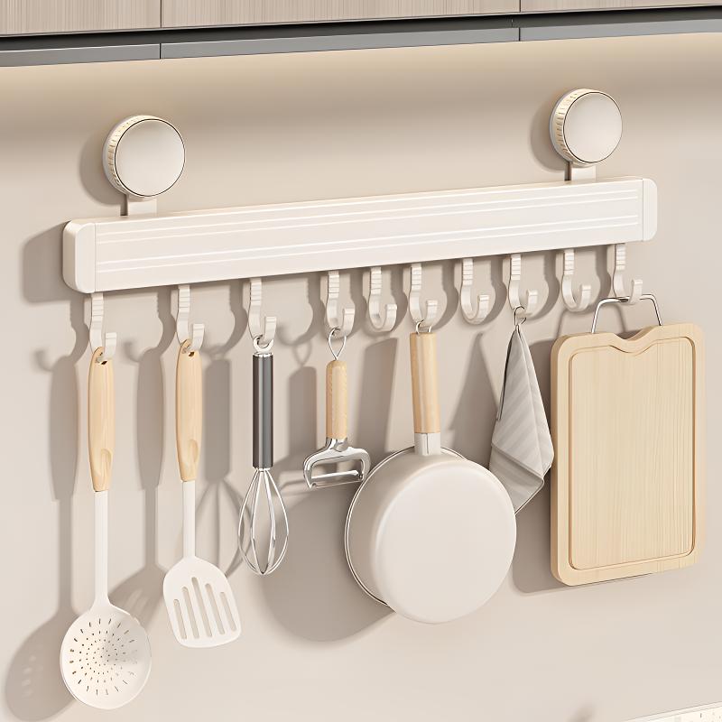 优勤奶白吸盘厨房挂钩架免打孔壁挂厨具挂架勺子铲子置物架收纳架