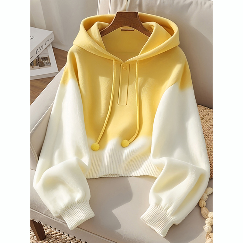 NUMEN BUTTON/灵扣撞色宽松针织衫长袖连帽毛衣女慵懒猫猫风穿搭