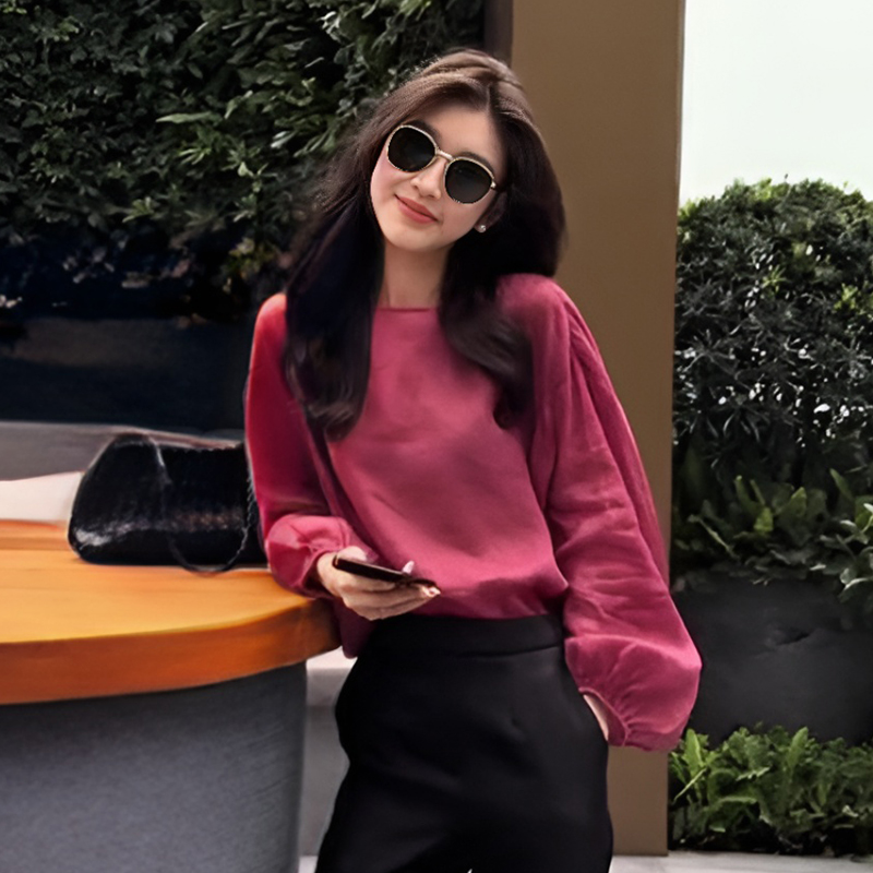 法式气质灯笼袖玫红色衬衫女2025夏季新款独特别致小衫超好看上衣