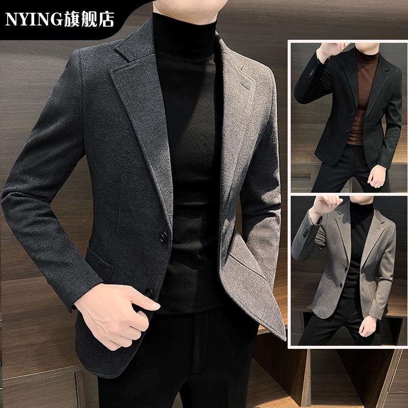 NYING男休闲西装外套春秋2025新款加厚商务男装上衣春季修身西服
