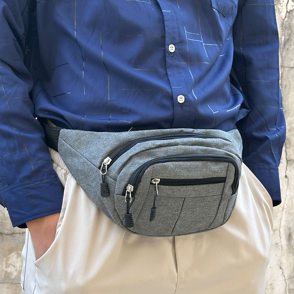4层拉链男士腰包爸爸胸包多层耐磨户外运动跑步健身多功能斜挎包