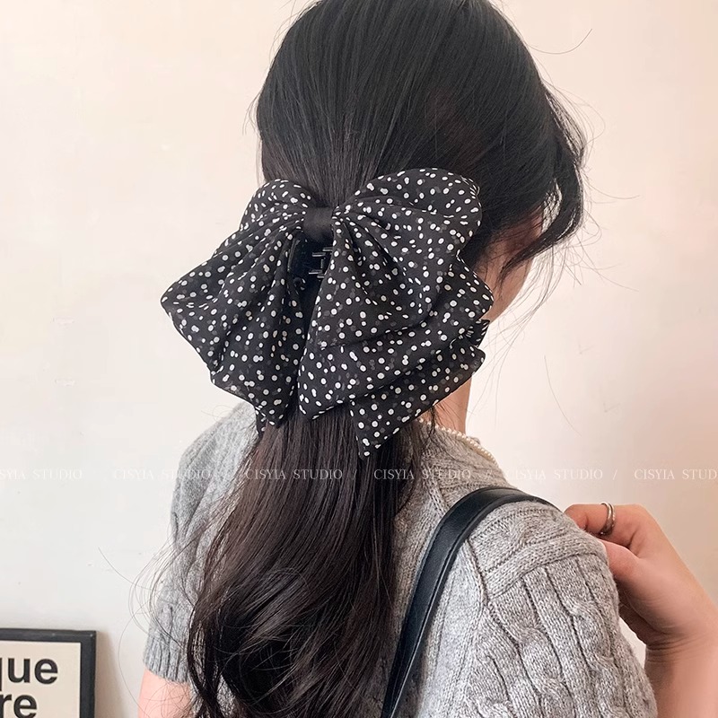 韩系ins波点大号蝴蝶结抓夹女春天气质高级感百搭绝美鲨鱼夹发饰