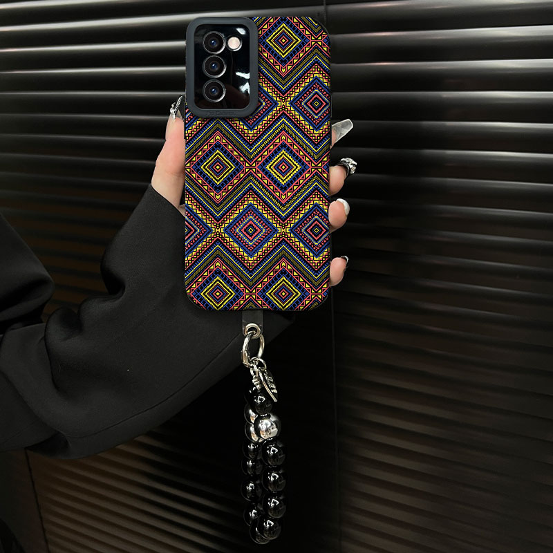 适用于【oppoa55】复古菱格花纹ins风小羊皮创意网红个性手机壳女款