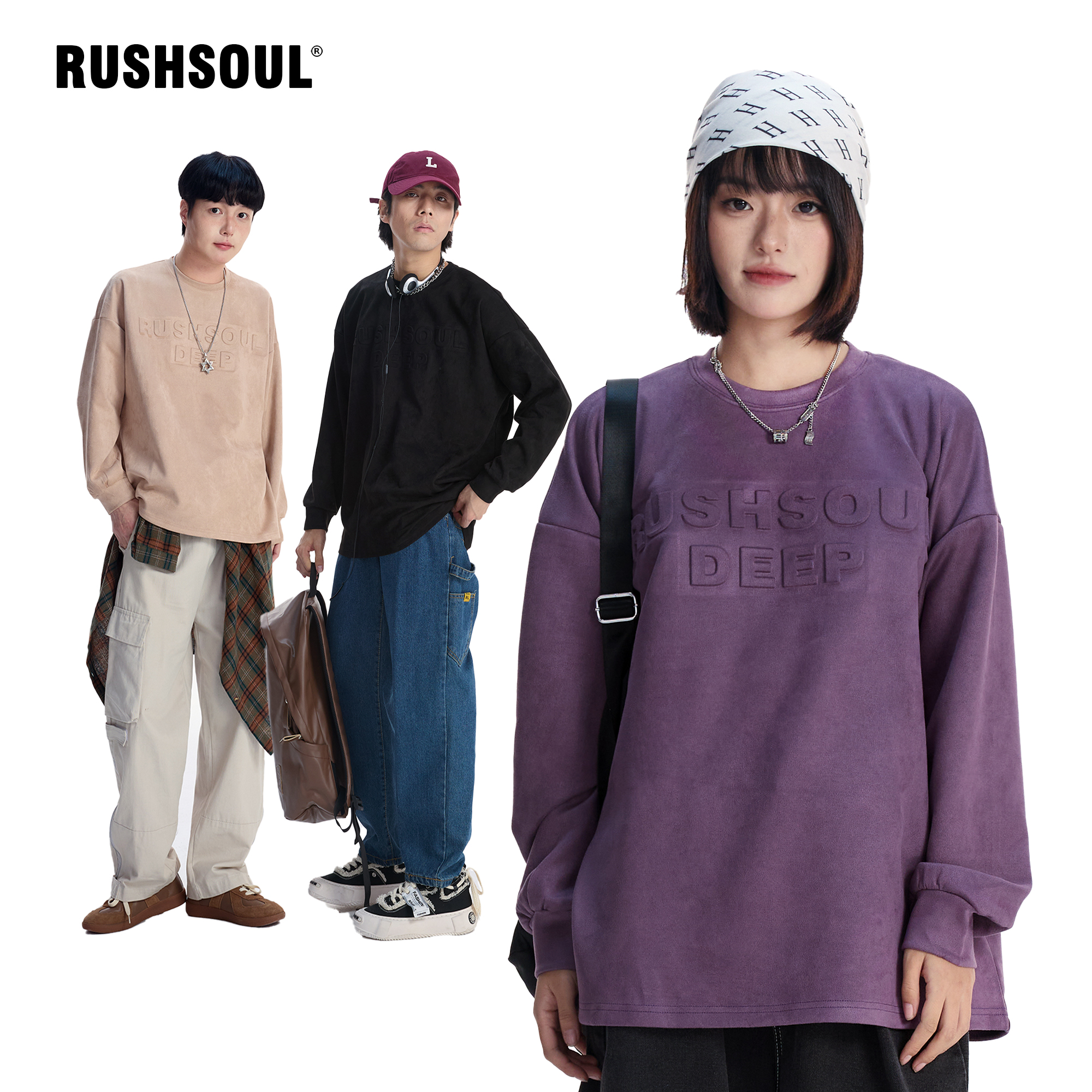 RUSHSOUL小众原创压字宽松休闲中长袖秋冬新款潮牌百搭外套