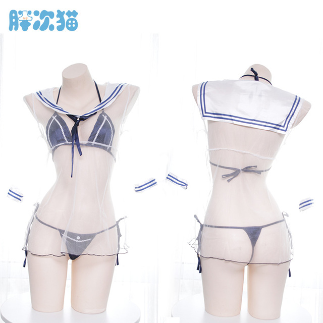 这也太顶瞭吧~透明水手服套装比基尼家居服睡衣睡裙半透家居服