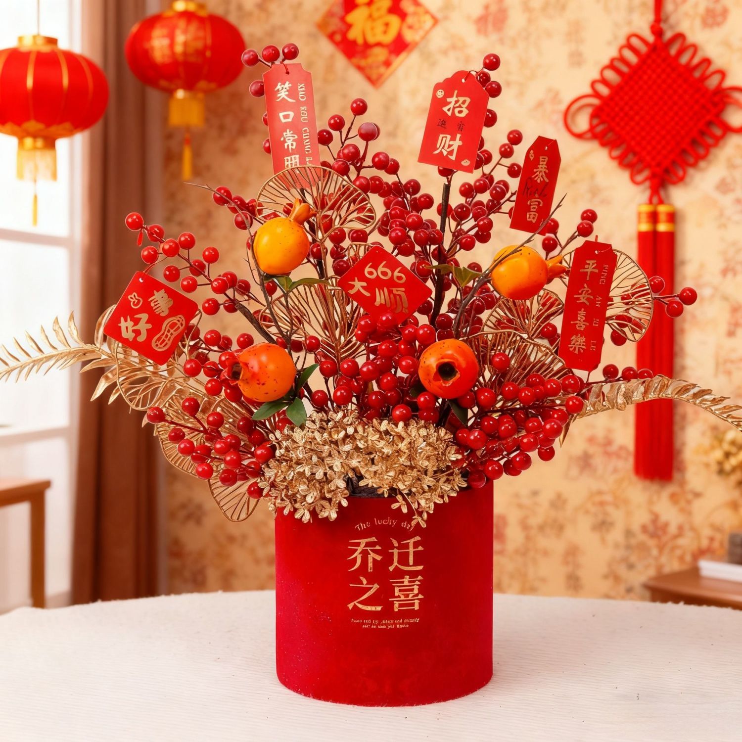 【成品发货】乔迁新居仿真花发财果装饰客厅卧室搬家送礼福桶摆件