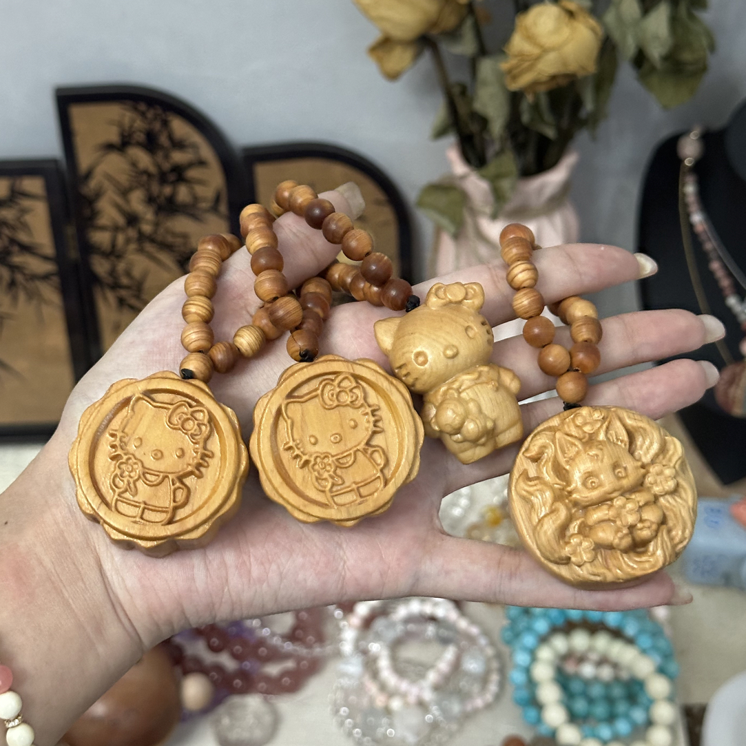 崖柏手持 月饼形状 可爱极了