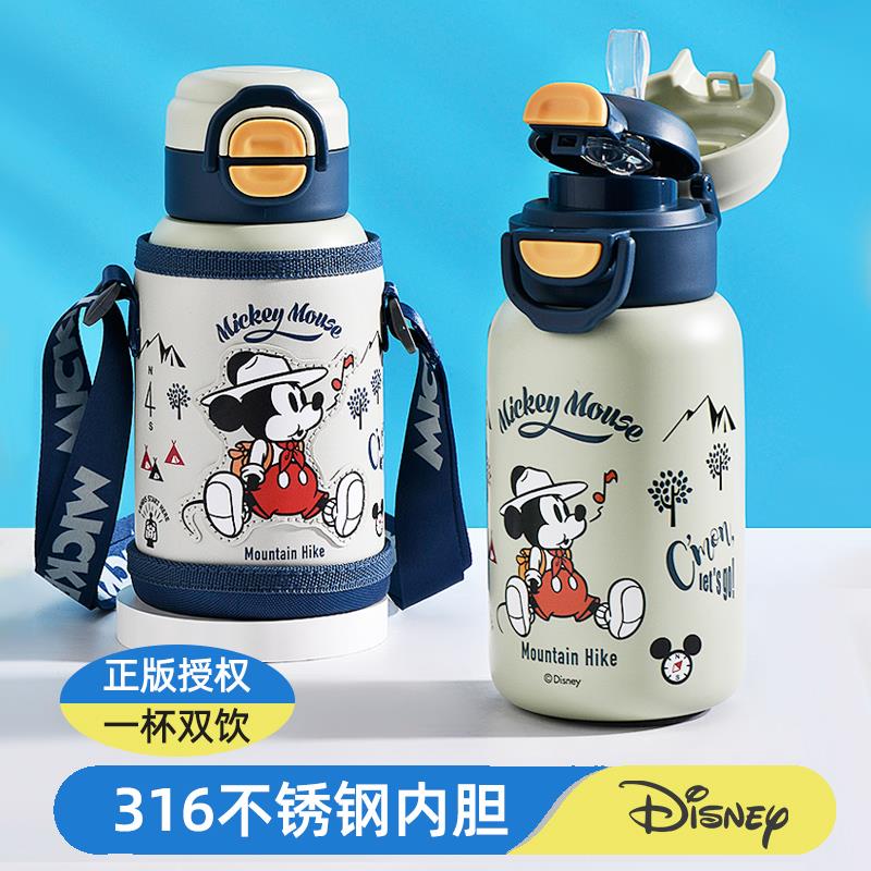 Disney/迪士尼儿童保温杯男孩上学专用幼儿园316双饮水杯吸管水壶