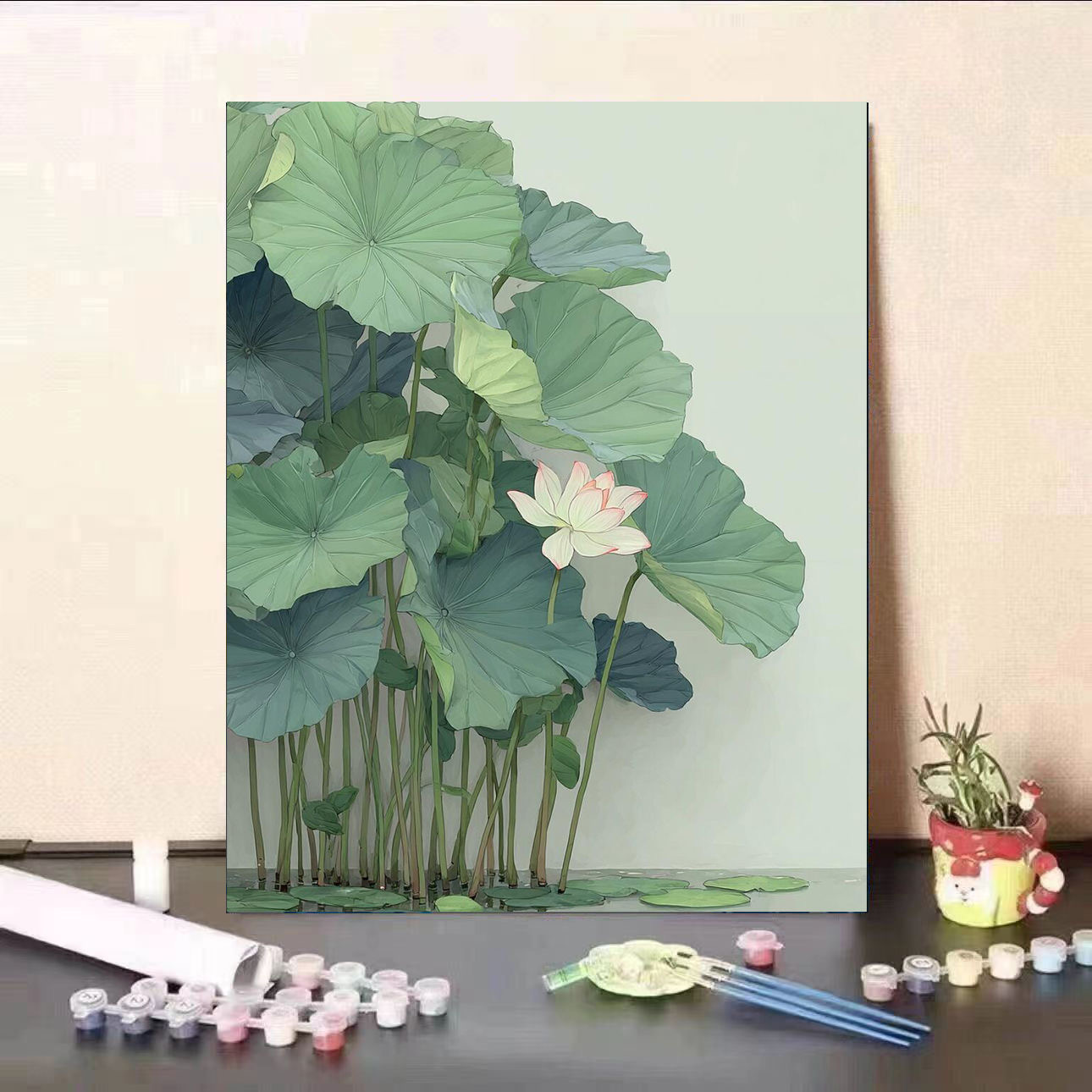 高颜值小众荷花数字油画diy手工填色治愈解压高颜值客厅装饰画