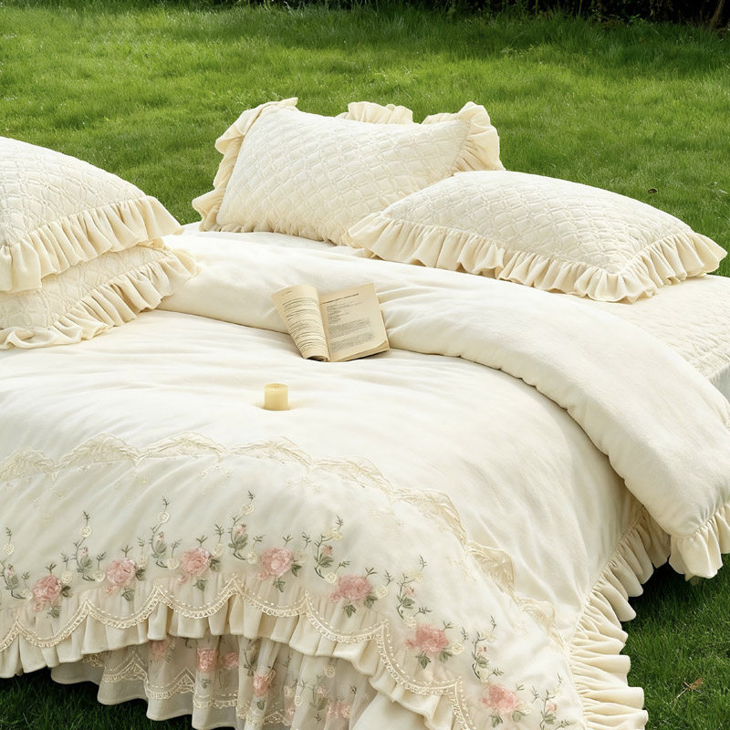 ＄法式轻奢柔纱蔷薇绣婴儿绒【四件套】秋冬加绒加厚保暖被罩四件套