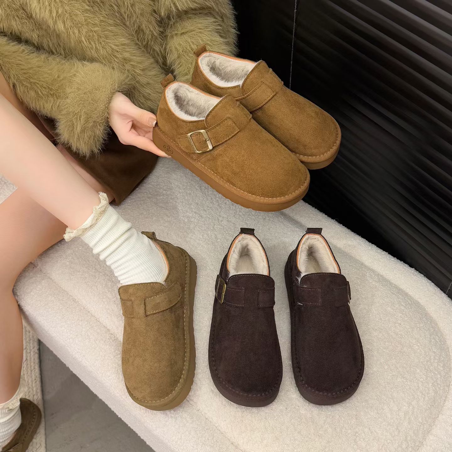 学院风潮流风休闲风雪地靴棉鞋拼色纯色通勤轻职5698