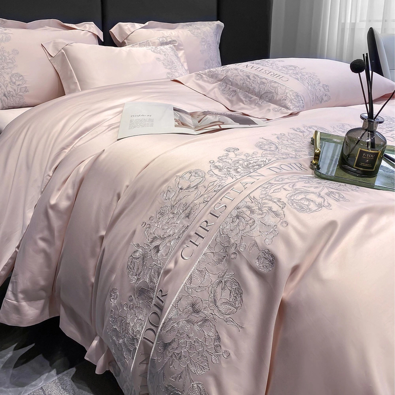 富安娜法式高端长绒棉四件套纯棉刺绣被套全棉床单床笠少女心床品