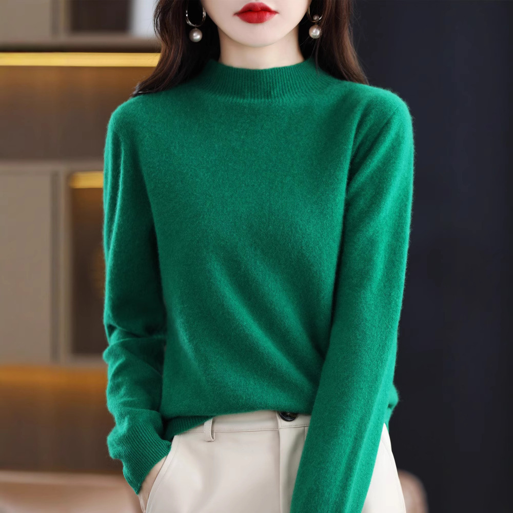 纯色打底衫洋气时尚半高领内搭针织外穿毛衣女新款上衣秋冬中领长