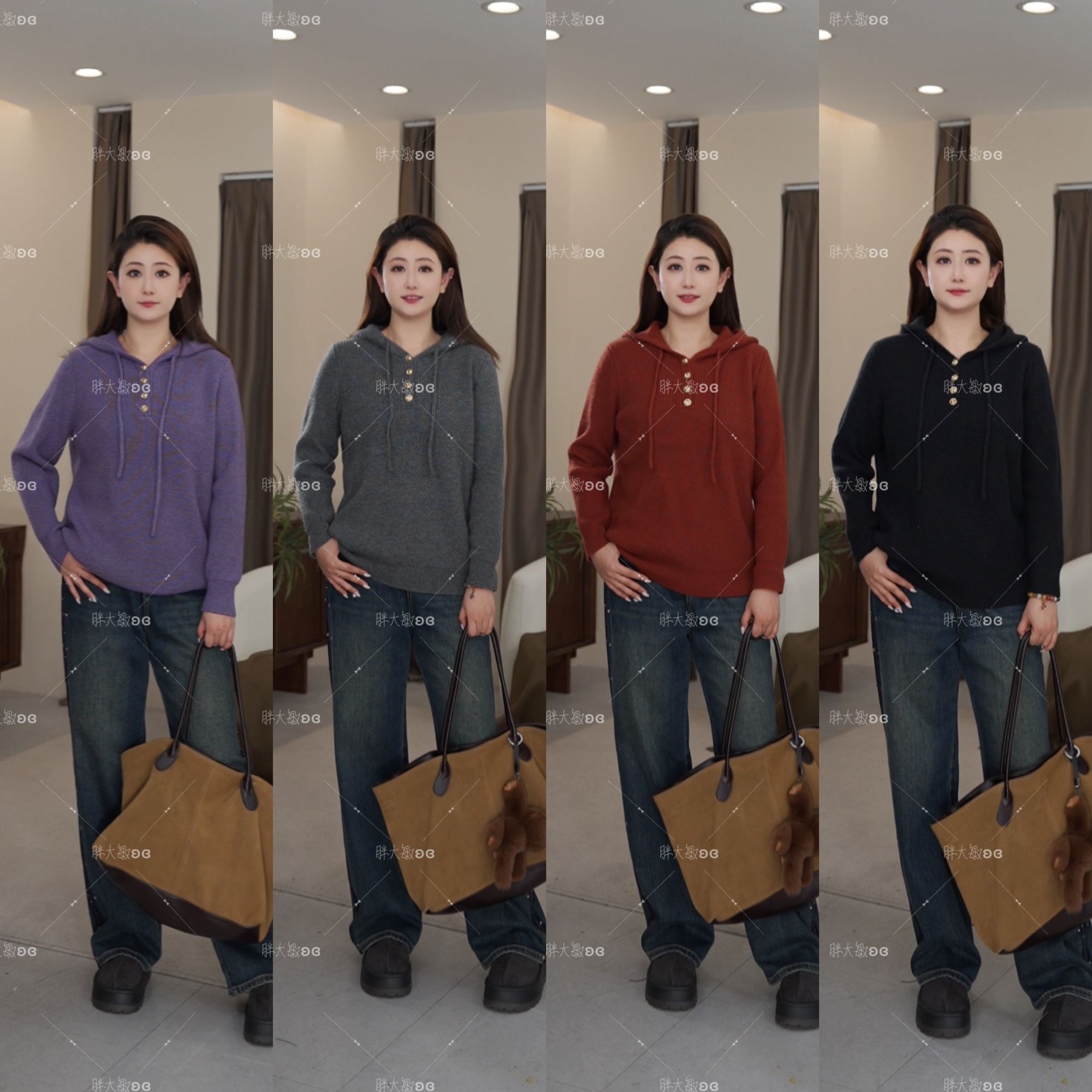 【上新】冬季毛衣PDM22650新款正肩显瘦休闲慵懒风连帽大码女装毛衣