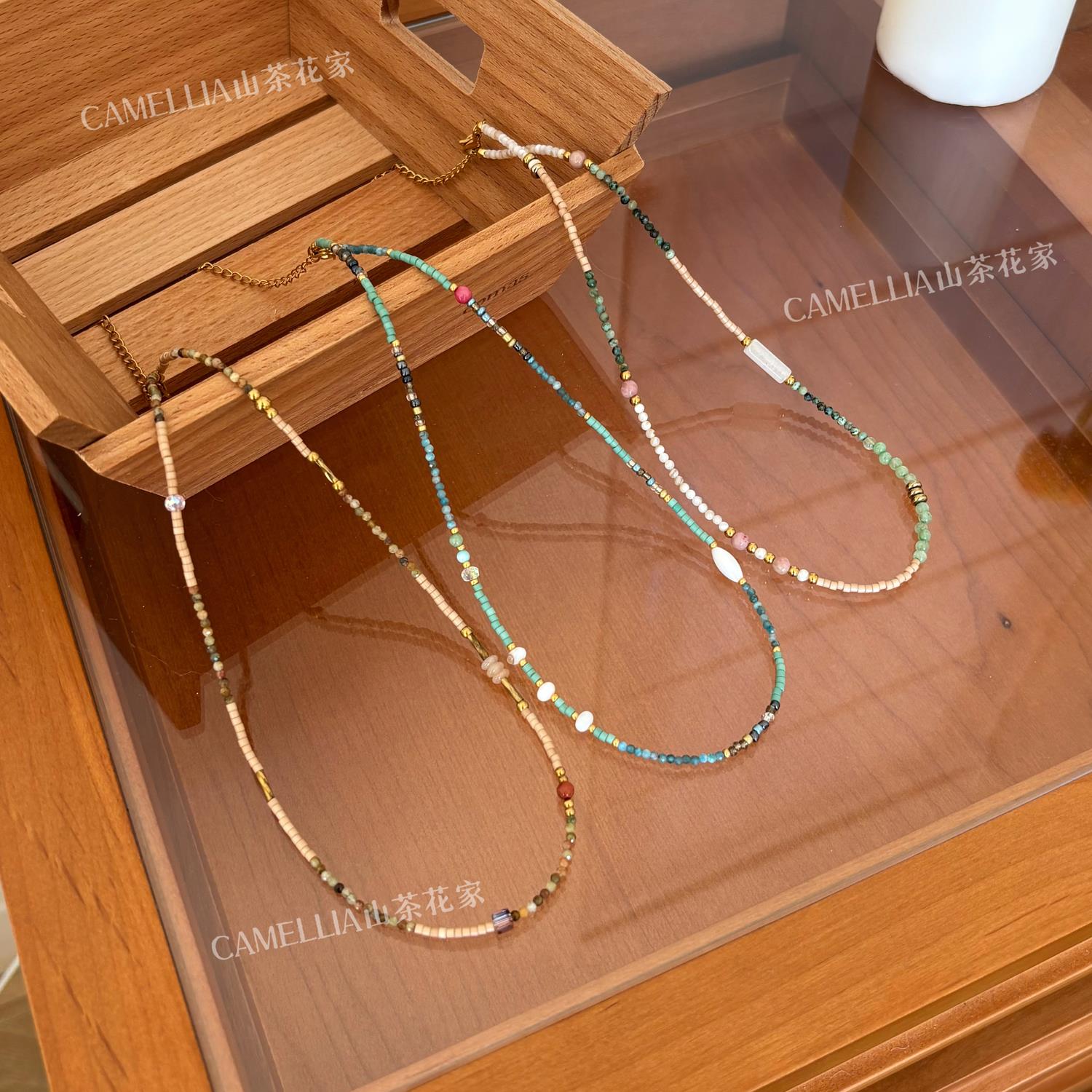 彩色天然石串珠项链简约百搭波西米亚复古小众设