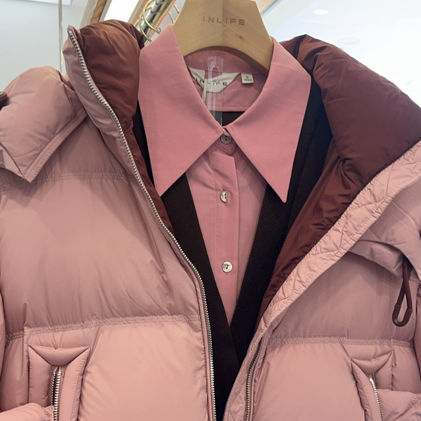 拼接连帽优等品短款羽绒服