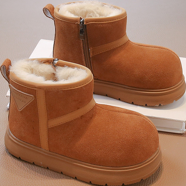 小黄鸭女童雪地靴2025秋冬新款女孩加绒加厚棉鞋软底防滑保暖厚底