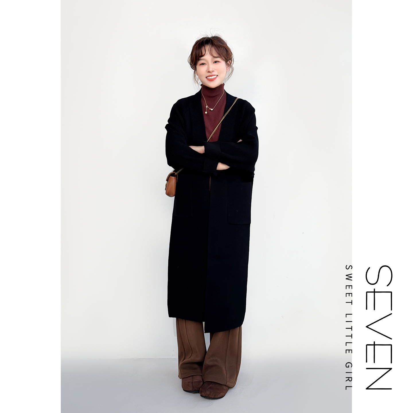 ⑦七七146小个子圆领厚款保暖中长款针织外套女休闲宽松毛衣小美说