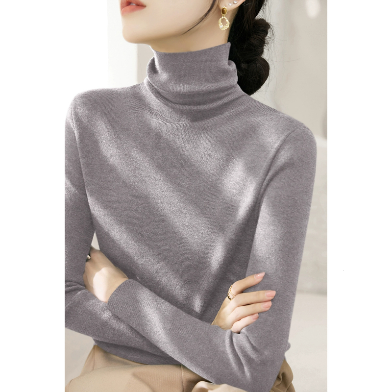 堆堆新款秋冬季领外套灰针织衫高级长袖女装内搭大衣打底上衣毛衣