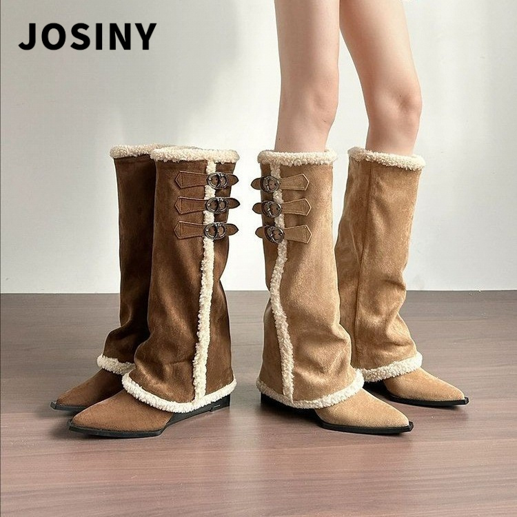 卓诗尼【品牌断码】【梵芙娜】增高美拉德雪地靴2025冬新款皮带扣加