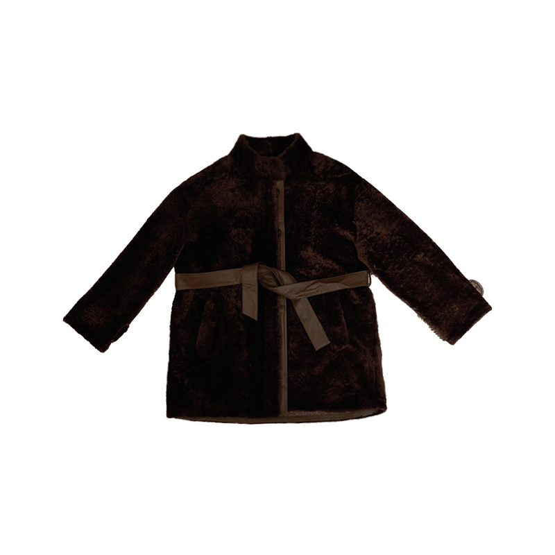 【U.M】立领拉贡腰带皮毛一体保暖外套皮草