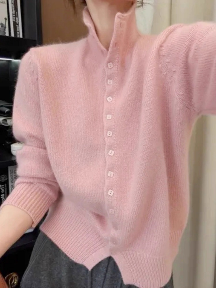 2025秋冬季新款高领韩版100%纯羊毛开衫女显瘦时尚宽松毛衣外套女