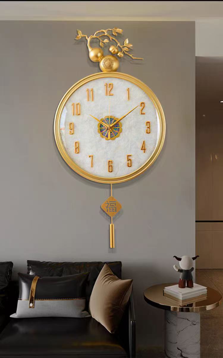 轻奢钟表挂钟客厅简约家用现代挂墙餐厅贝壳新款葫芦静音时钟高档