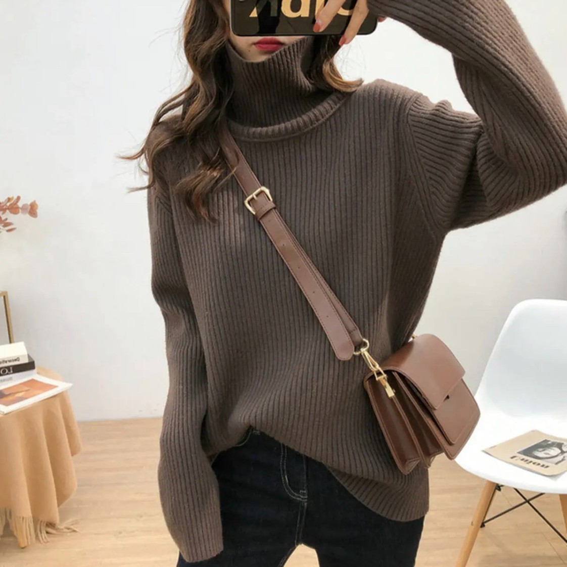 高领燕麦色毛衣秋冬加厚慵懒风宽松洋气大朗打底毛衣不起球2025女