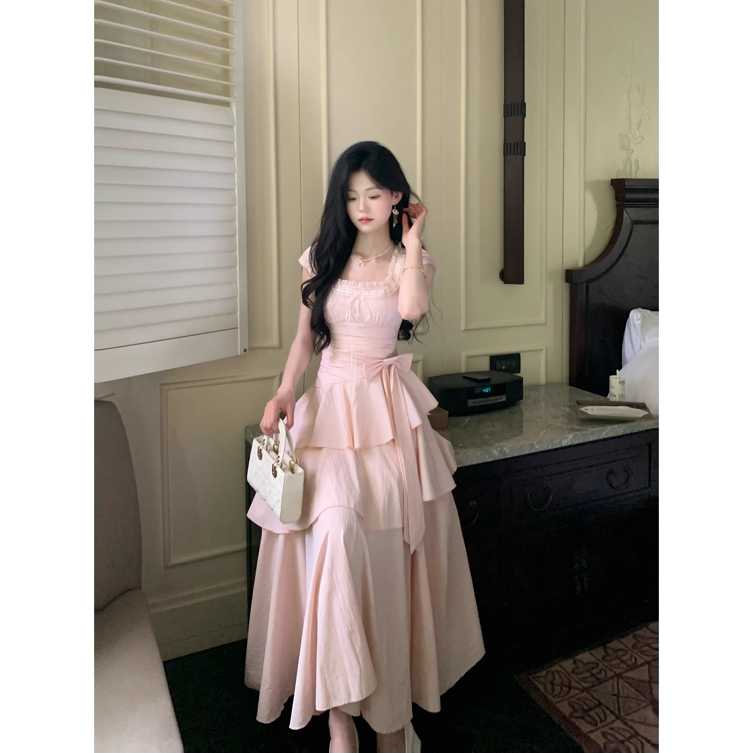 云阶垂梦 法式气质浪漫不规则层次甜美公主蛋糕裙收腰连衣裙夏季