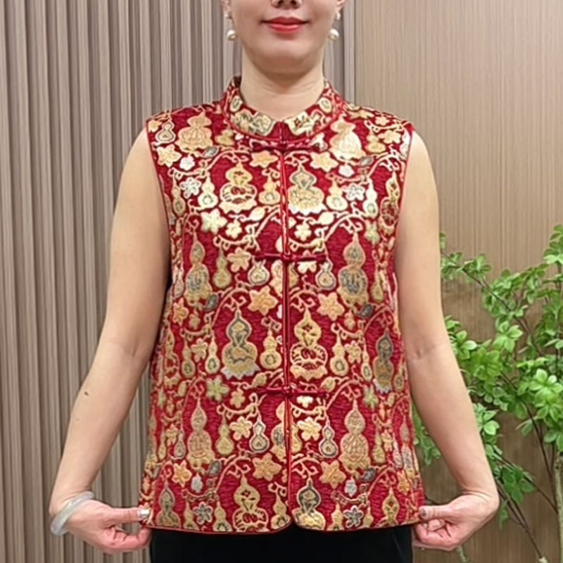 高端国风马甲女春秋中老年女装妈妈装新中式盘扣马夹过年衣服