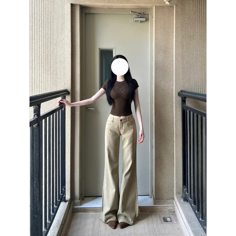美式复古辣妹慵懒感微喇牛仔裤女2025秋季显瘦垂感阔腿不贴腿长裤