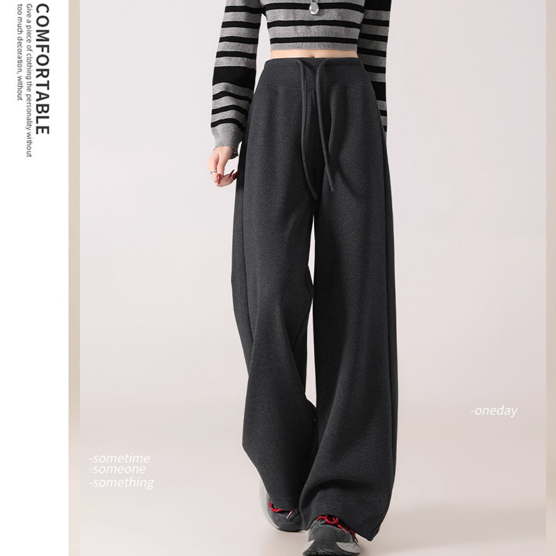 黑色高腰糯米裤毛呢女秋冬加绒小个子宽松直筒卫裤窄版面膜阔腿裤