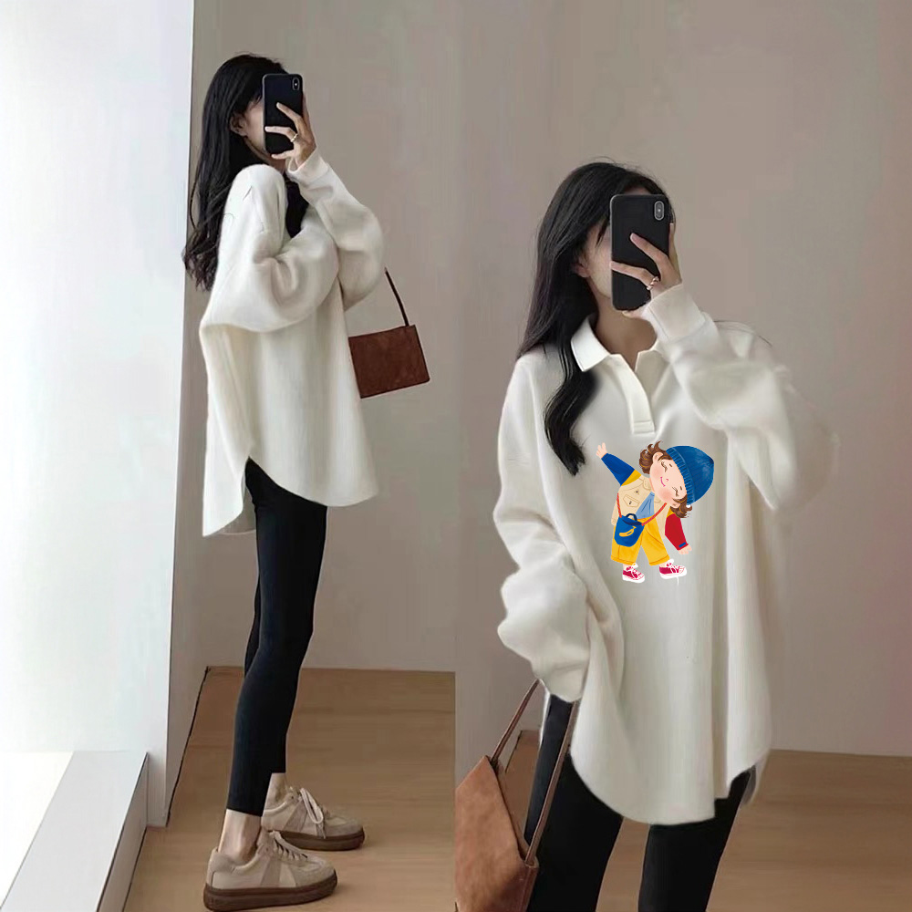 POLO领显瘦韩版上衣秋季新款U形下摆德绒打底衫中长款t恤女士长袖