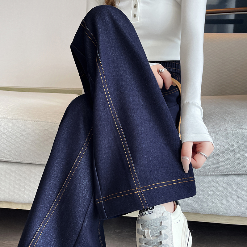 窄版阔腿牛仔裤女春秋季高腰显瘦加绒加厚裤子冬季宽松休闲直筒裤