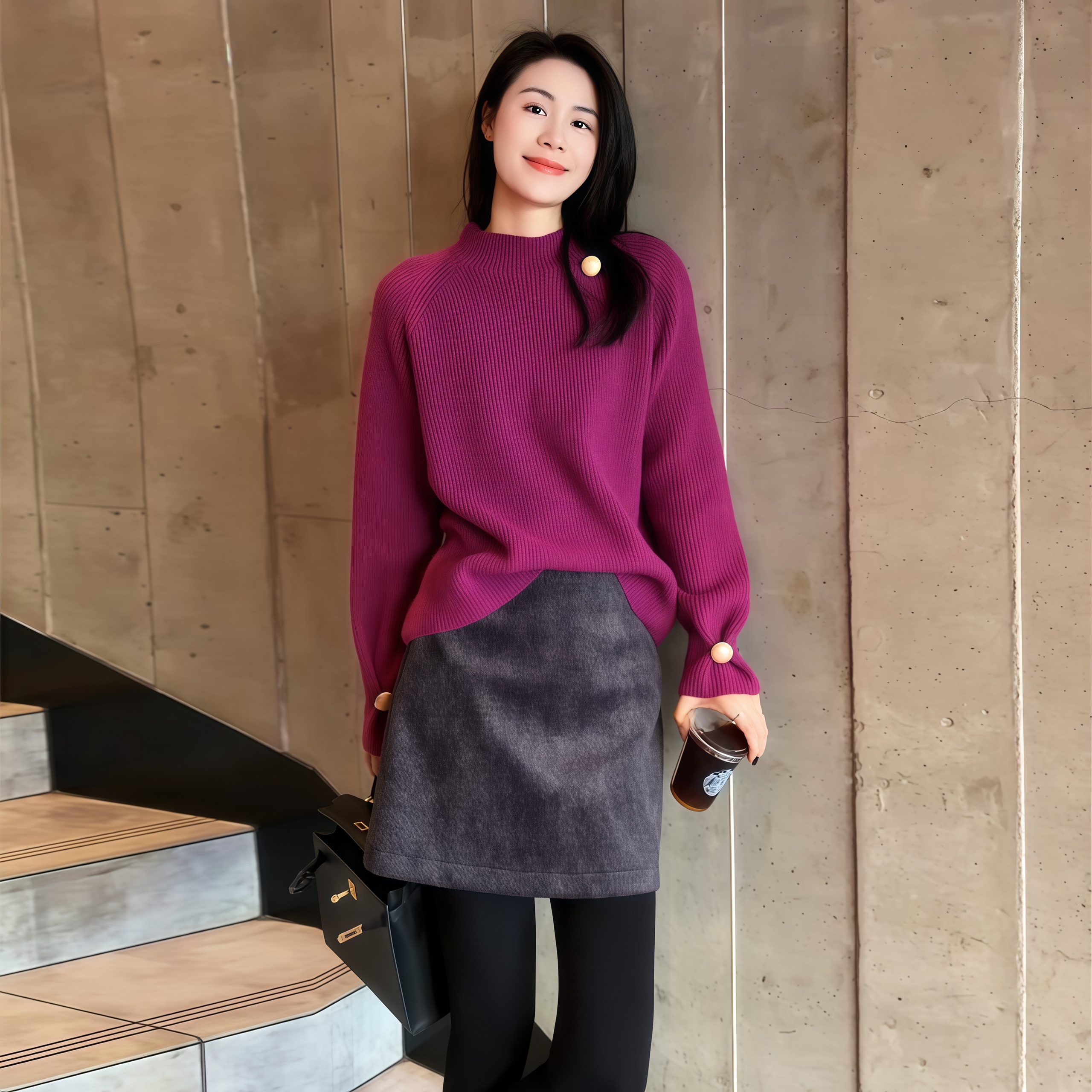 【温柔名单】Mayya Plus麦芽定制气质显瘦洋气高领针织上衣32547715