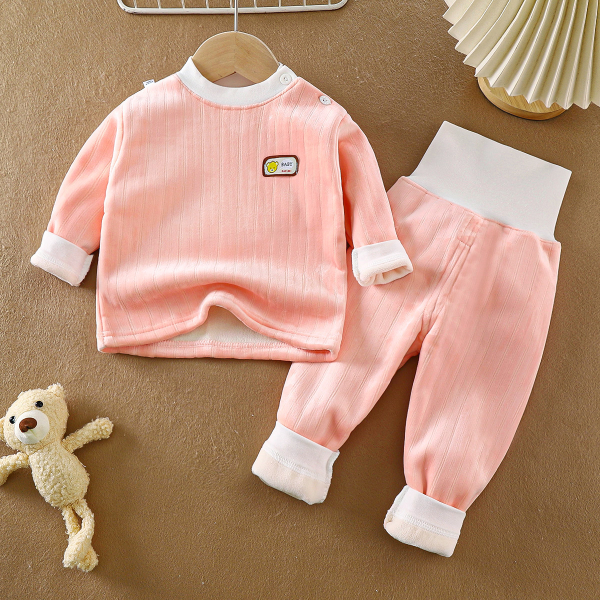 宝宝冬季保暖内衣加绒套装男女童居家双面绒睡衣套装婴幼儿保暖衣