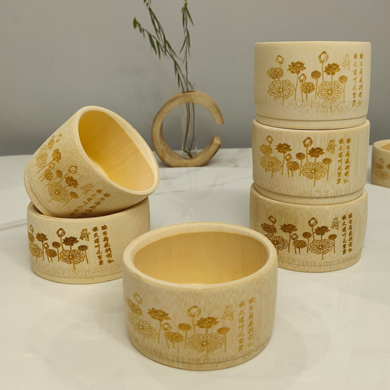 竹碗家用吃饭碗无漆竹制荷花碗大号碗防摔竹子竹筒蒸饭碗商用家用