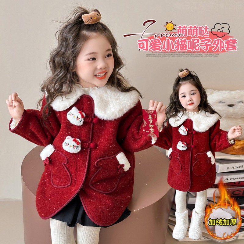 【新疆西藏包邮】女童毛呢外套2025秋冬新款洋气韩版儿童加绒大衣