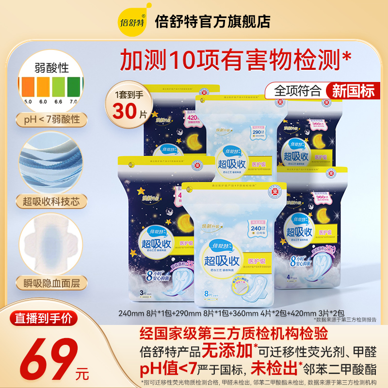 倍舒特超薄棉柔亲肤透气瞬吸干爽防漏日夜用小套组卫生巾